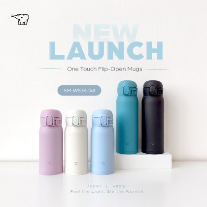 ZOJIRUSHI 0.36L/0.48L S/S ONE TOUCH FLIP-OPEN MUG - SM-WS-36/48