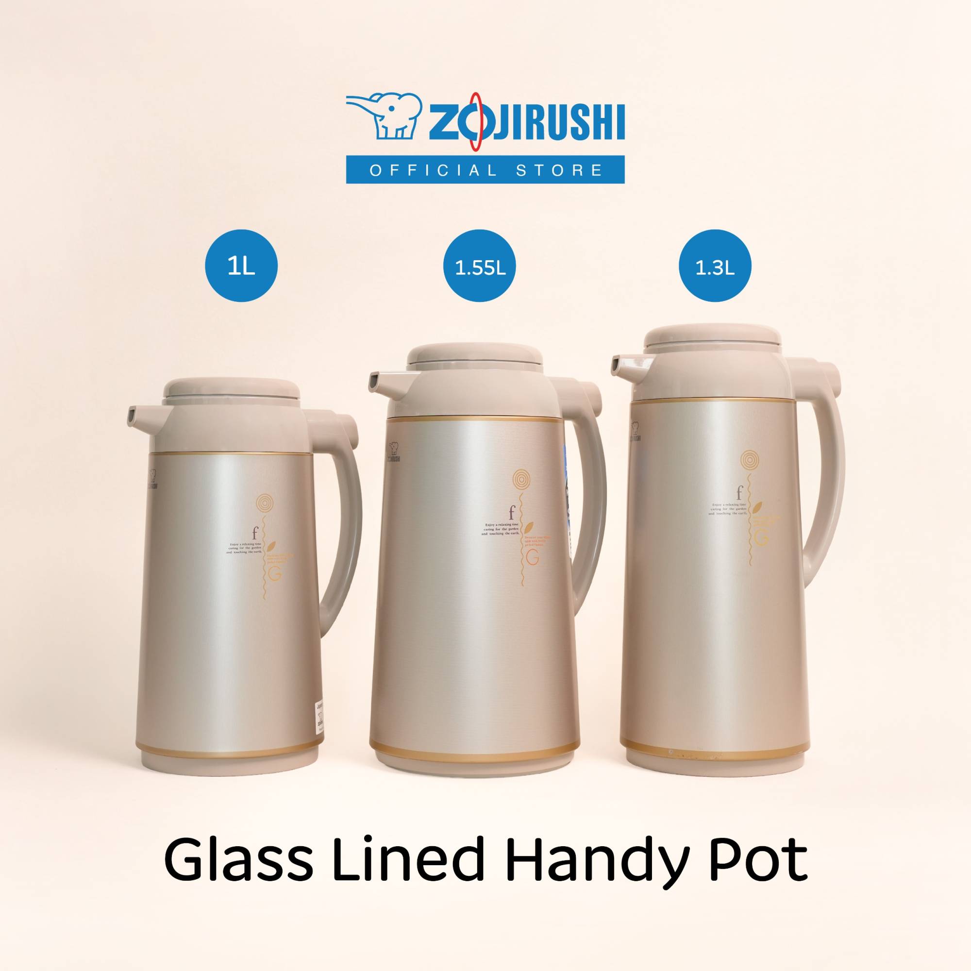 ZOJIRUSHI 1.0/1.3/1.55L GLASS LINED HANDY POT - AFFB-10/13/16-TK