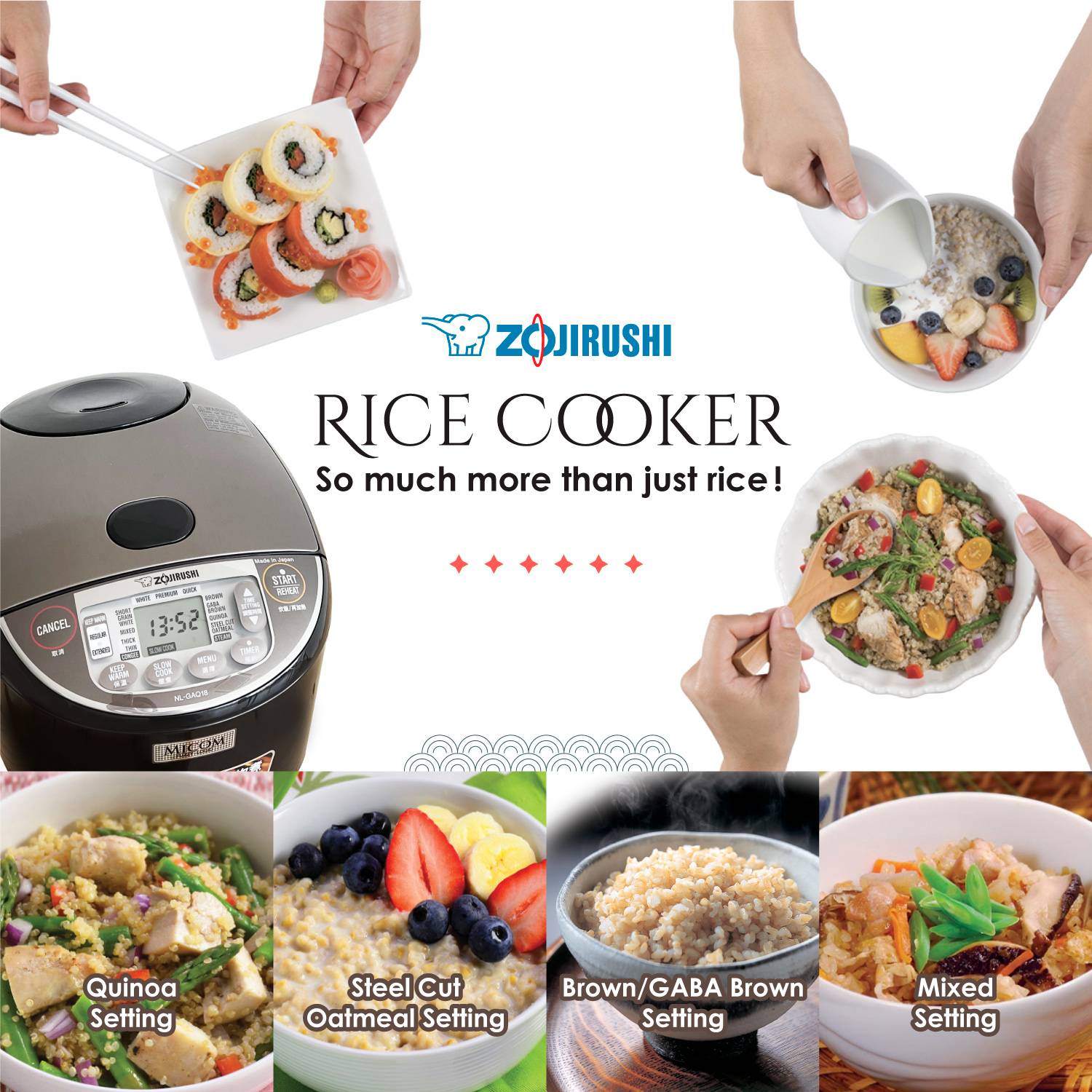 ZOJIRUSHI 1L/1.8L RICE COOKER & WARMER NLGAQ10/18
